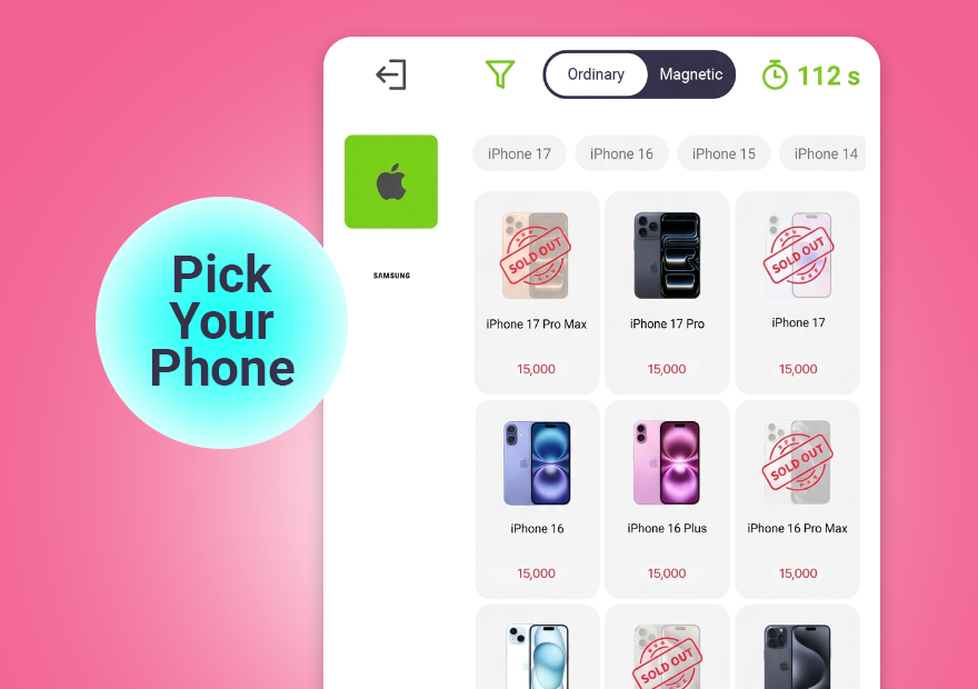 Pick your phone — Pixpot screen